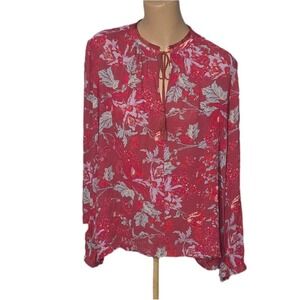 Lucky Brand Shirt Womens Medium Red Floral Peasant Boho Phoebe Buffet Y2K Casual